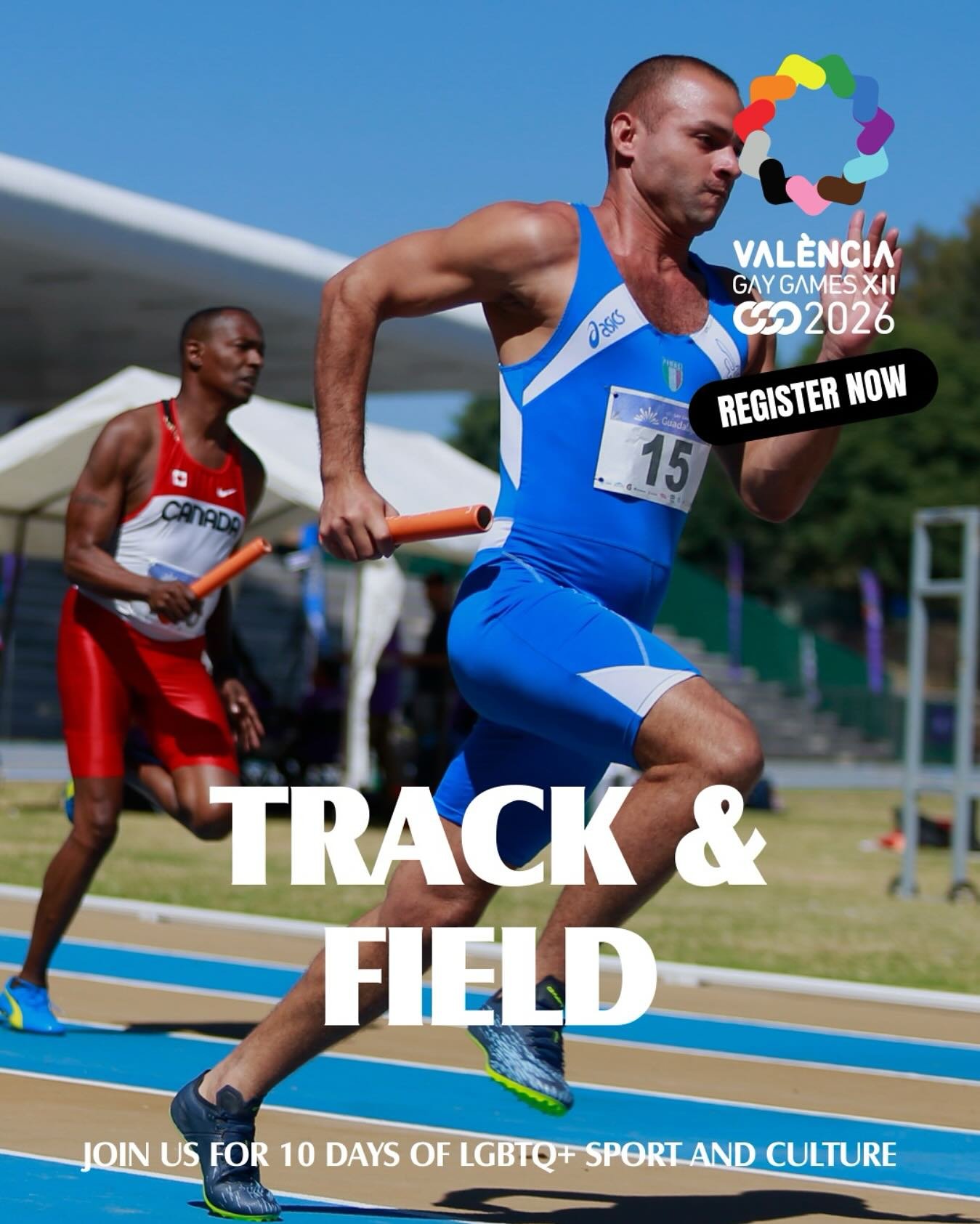 On your mark, get set, GO! 🏃🏽&zwj;♀️🔥 From sprints to shot put, registration is OPEN for Gay Games XII 2026 in Val&egrave;ncia! Bring your speed, strength, and spirit - and let&rsquo;s make history together. 🏳️&zwj;🌈gaygamesvalencia2026.com/en